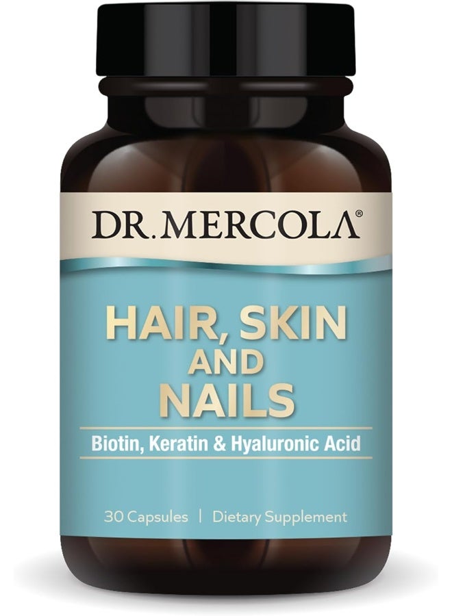 Dr. Mercola Hair, Skin and Nails, 30 Servings (30 Capsules), with Biotin, Keratin & Hyaluronic Acid, Dietary Supplement, Promotes Youthful Appearance, Non-GMO - Image 1